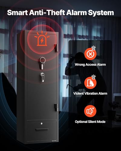 VEVOR 4 Gun Safe, Long Gun Cabinet for Rifles and Pistols, Quick Access Rifle Safe with 2 Ammo Slots, 2 Pistol Pockets & 2 Adjustable Racks, Large Digital Cabinet with Key and Password Lock