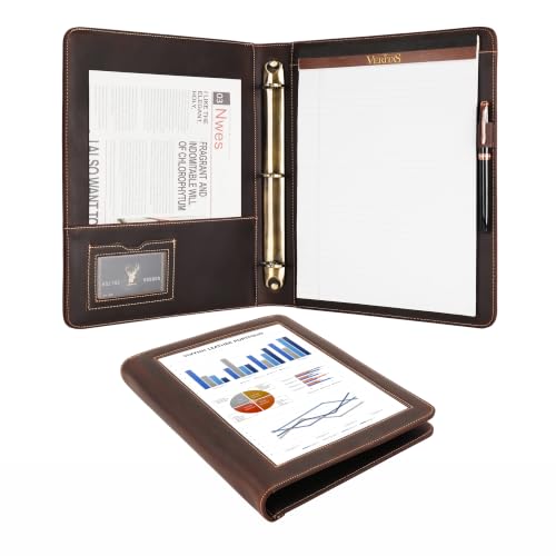 Genuine Leather Presentation View Binder, Leather ProView Binder 3 Ring for Men, Business Portfolio Notepad for Women