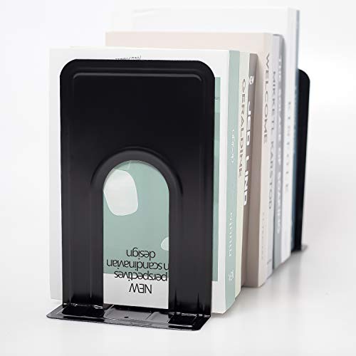 8 Pairs 16 Pieces 8.3 x 5.1 x 6.5 Inch Metal Bookends, KINJOEK Heavy Duty Book Support with Anti Slip Pads for Books, Magazines, DVDs, Perfect for Home, Office, School, Library, Black