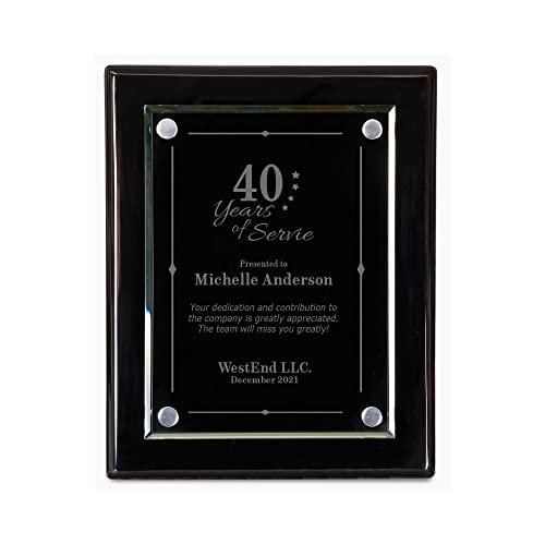 Ravanox Personalized Piano Black Finish Floating Glass Plaque, Custom Engraved Wall Plaque for Employee Appreciation, Recognition, Service, Retirement and More (8x10)