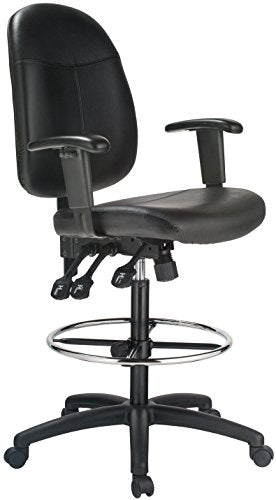 Harwick Extended Height Black Leather Drafting Chair with Adjustable Arms