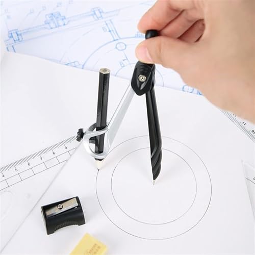 OREKPOT Professional Compass Set for Geometry – 7pcs Math Study Tool Kit with Ruler, Triangle, Protractor & Drawing Compass for Students & Teachers