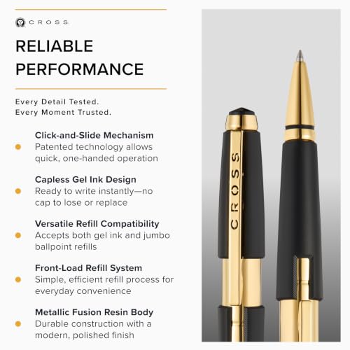Cross Edge Matte Black Selectip Rollerball Pen, Medium Point, Black Ink