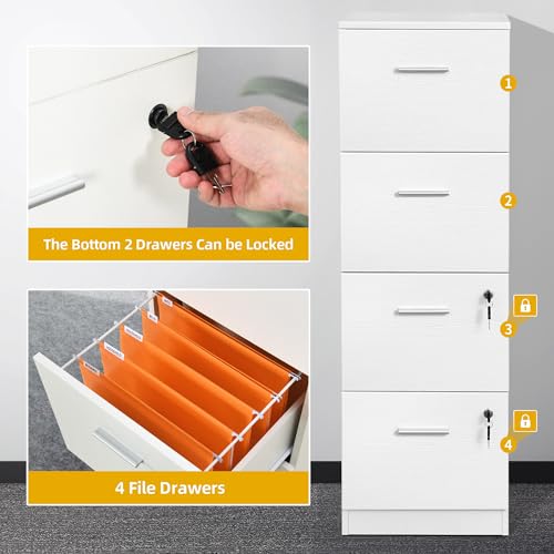 DWVO File Cabinets for Home Office 4 Drawer Filing Cabinet Office Vertical Files Storage File Drawers for A4 & Letter-Sized Documents,White
