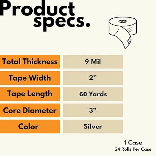 PSBM Silver Duct Tape, 24 Rolls, 9 Mil Thick, 2 Inch Wide, 60 Yards Per Roll, Total 1440 Yards, Heavy Duty, Waterproof, All-Weather, Perfect for Repairs, Patching, Bundling & Sealing