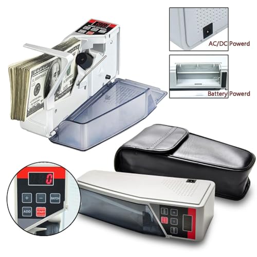 Acivirdde Mini Handheld Money Counting Machine, Portable Bill Cash Money Register Currency Counter Counting Machine,Batch Modes, LED Display