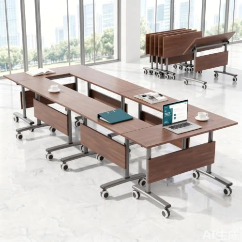 Velmorix Folding Training Table with Locking Wheels, Heavy-Duty Flip-Top Rolling Conference Desk - Commercial Grade Mobile Seminar Table for Office, Classroom & Meeting Room,47in,2pack