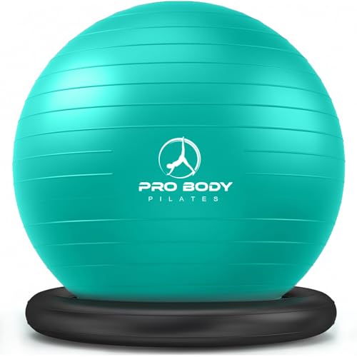 ProBody Pilates Yoga Ball Chair for Office, with Base (Aqua, 65 cm)