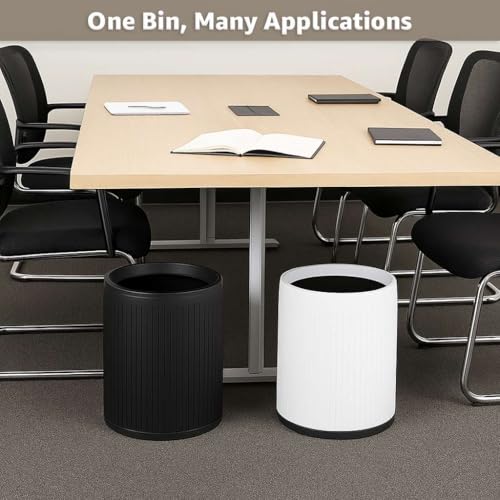 4 Pack - 4 Gallon White & Black Plastic Trash Can/Small Indoor Wastebasket, Round Polyethylene Bin for Office, Hotel, Home, School