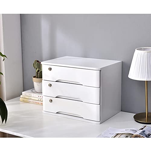 ARGENTFLUX Desktop Storage Box with Drawers-1/2/3/4 Tier with Lock Flat File Cabinet Storage,Wooden File Cabinet(A,3 Drawers)