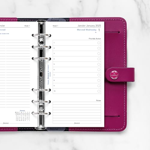 Filofax Calendar Diary Refill, Personal/Compact Size, Day on Two Pages with Appointments, White Paper, Bilingual, 2025 (C68417-25)