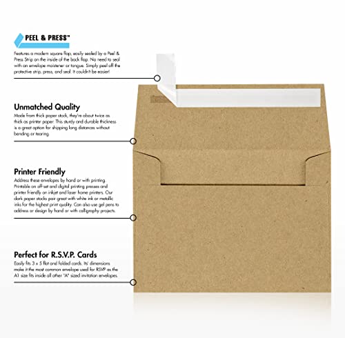 LUXPaper 4Bar A1 Invitation Envelopes | Peel & Press | 3 5/8" x 5 1/8" | Grocery Bag Brown | 70lb. Text | 1,000 Qty