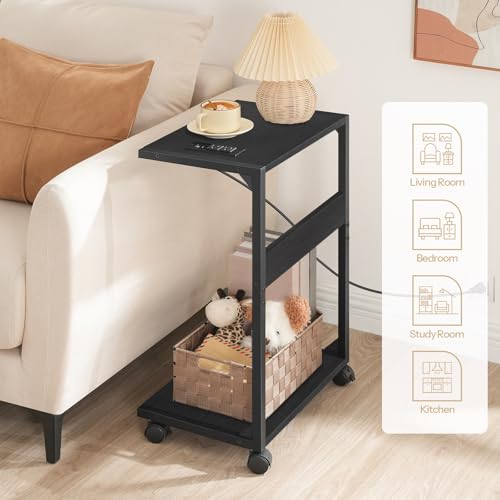 HOOBRO Computer Tower Stand, PC Stand with Charging Station, 2-Tier Under Desk CPU Holder with Lockable Wheels, PC Floor Cart Fits Most Computer Towers, for Home Office, Black BB01UCJ01G1