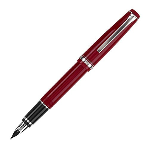 PILOT Falcon Collection Fountain Pen, Red Barrel with Rhodium Accents, Soft Broad Nib, Blue Ink (71623)