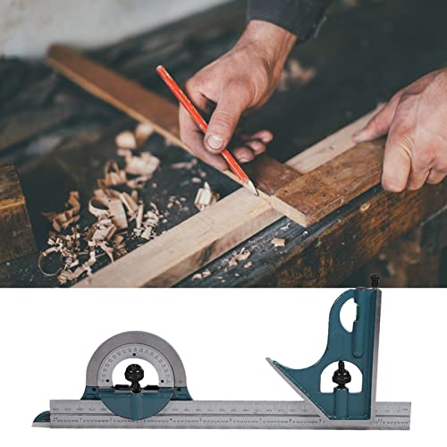 Oumefar 12 Inch 4 Combination Square Ruler Set Protractor Satin, 4-R Graduation, 180 Degree Stainless Steel Universal Bevel Set for Woodworking Metalworking Cabinets Joinery, Blue