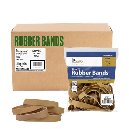 Upgrade Office Supply Rubber Bands, Size #105 (5 x 5/8 Inch), Approx. 180 Count, 3 Pack, Made in USA