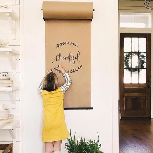 LNNW Kraft Paper Dispenser Kraft Wall Mount Paper Roll Dispenser & Cutter, Hanging Note Roll Display Stand for Kids Room/Meeting Room/School Decorative Message Boards for Wall(67cm/26.4in Wide)