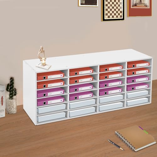 Literature Organizer, 24 Compartments Mail Sorter, Office Mailbox, PVC Adjustable Literature & Paper Organizer for Classroom Home Office Studio,White