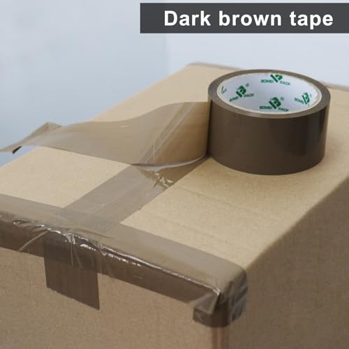 BOMEI PACK 72Rolls Brown Packing Tape with Dispenser, Bulk Box Packing Tape Rolls for Packaging, Shipping and Moving, 2.4Mil 1.88 Inch x 60 Yard