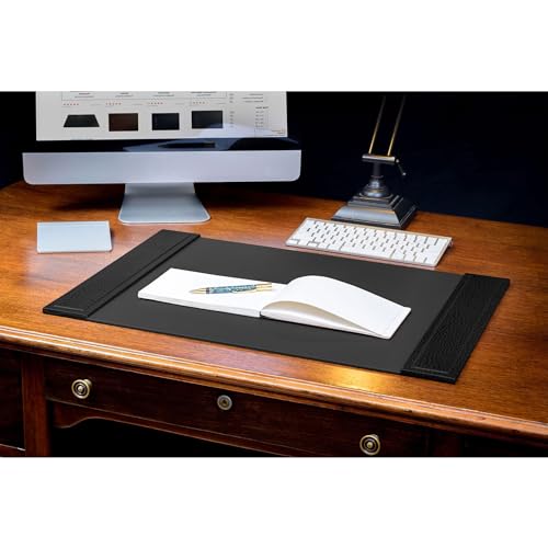 Dacasso 25.5” x 17.25” Black Crocodile Embossed Luxury Leather Desk Pad w/Side Rails - Executive Desk Surface Protector - Blotter for Writing