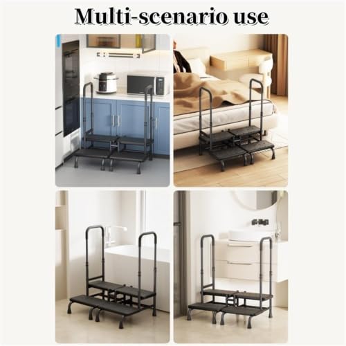 ShdiMcma Step Stool with Double Handle for Elderly, Heavy Duty Step Stool for Adults, Adjustable 2-Stepping Stool with Non-Slip Platform, Extended Step Stools for Bedside, Kitchen, Bathroom