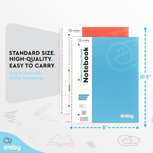 Bulk 48 Pack 1 Subject Spiral Notebooks, College Ruled, Hardcover Spiral Bound Notebooks for School and College, 140 Pages (70 Sheets) 3 Hole Punched Notebook, Multicolor, By enday