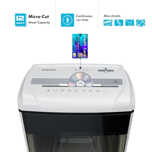 Aurora Desktop Style High-Security Anti-Jam 12-Sheet Micro-Cut Paper and CD/Credit Card/Junk Mail Shredder with 1.8 Gallon Pullout Basket/Security Level P-4