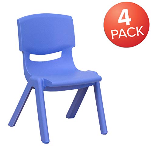 EMMA + OLIVER Blue Plastic Stackable School Chair, 10.5" Seat, 4-Pack