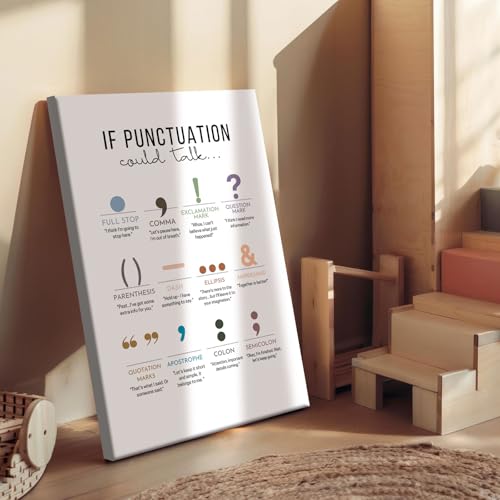 ZRHJKYV If Punctuation Could Talk Poster Boho Funny Classroom Wall Art Canvas Printed Educational Posters For Family School Counselor Office Wall Decor 24X36 in Wrapped Framed Ready To Hang