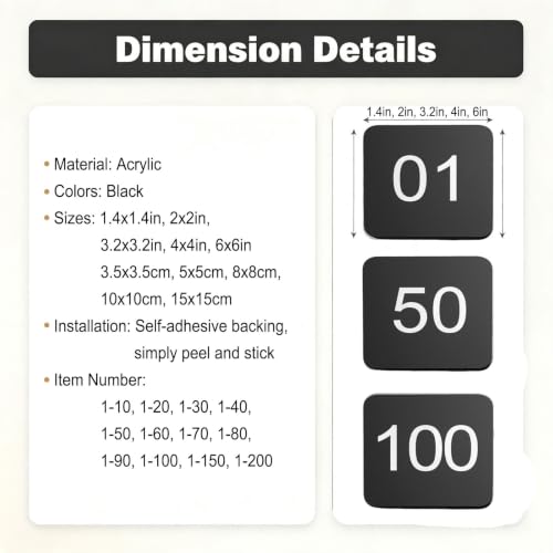 1-30 1-80 1-300 Self-Adhesive Backing Locker Numbered Plates Black