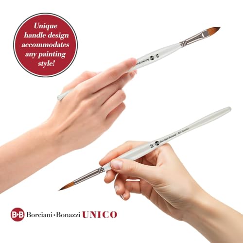 Borciani e Bonazzi Unico Fiamatto Synthetic Series 821 Paint Brush, Flat Size 16 - for Acrylic and Watercolor Painting - Ergonomic Handle, Animal-Friendly, Brass Ferrule, Handcrafted in Italy