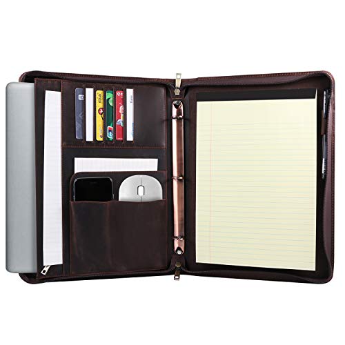 YIWEN Leather 3 Ring Binder Portfolio Zippered for 8.5 x 11 Notepad