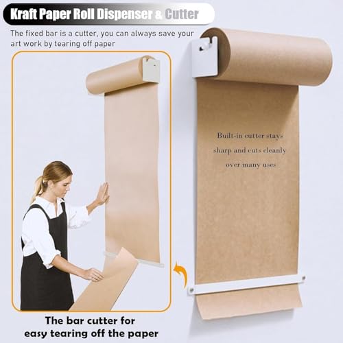 Kraft Paper Roll Display Crafts Paper Roller Dispenser & Cutter Hanging Paper Roll Holder, Wall Wrapping Paper Cutter For Butcher Store Kids Room For Office Coffee Shop.White-Bracket Wide 67cm/26.3