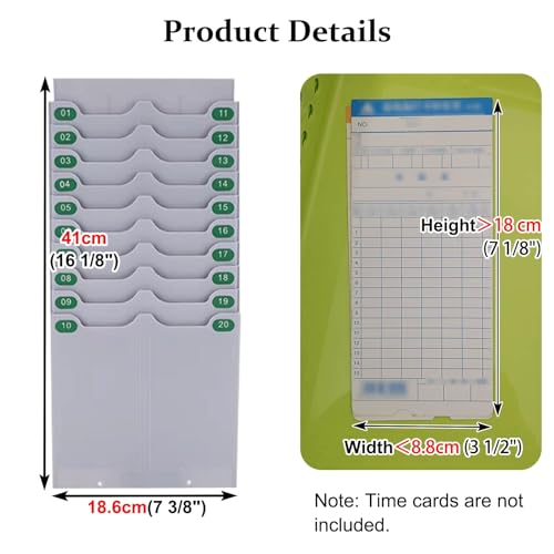 Time Card Rack Office Expandable Time Clock Rack Double Row, Reusable Card Storage Rack for Attendance Employee Assignment, Multi-Slots In Out Timecard Self(20 Pockets)