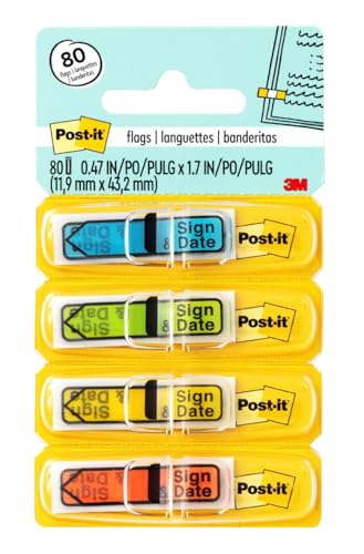 Post-it Sign and Date Flags, 4 Primary Colors, 24-Pack, Model 684-SD