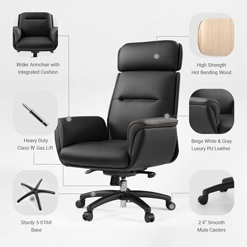EUREKA ERGONOMIC Royal Ergonomic Office Chair Executive Desk Chair, Microfiber Leather High Back Executive Chair Comfy Ergonomic 360° Swivel with Lumbar for Home Workshop- Black