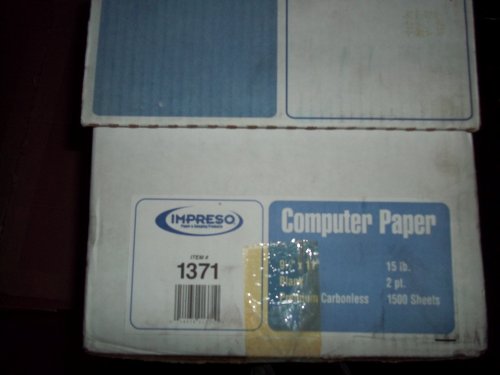 Impresso 1371 Computer Paper 9 1/2" x 11" Blank 15 lb 2 pt 1500 Sheets Carbonless Pinfeed 1/2" Perferation Right and Left