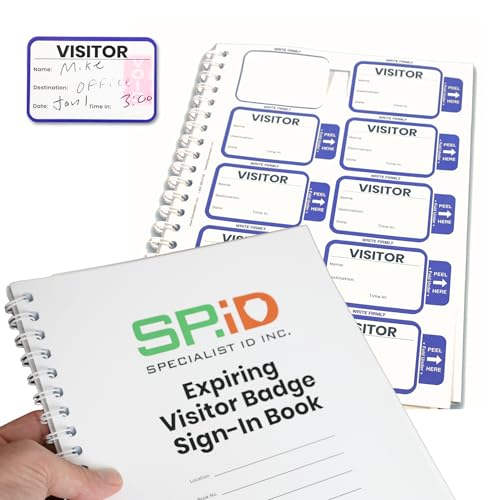 Specialist ID Visitor Log Book for Business or Schools - Expiring Visitor Sticker Badges and Sign in Book with Carbon Copy Record Keeping for Guest Tracking - Spiral Binder Registry (500 Badges)