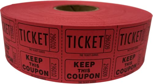 The Ticket Gurus-Raffle Tickets - 4 Red Rolls of 2000 Double Tickets- 8,000 Total 50/50 Raffle Tickets