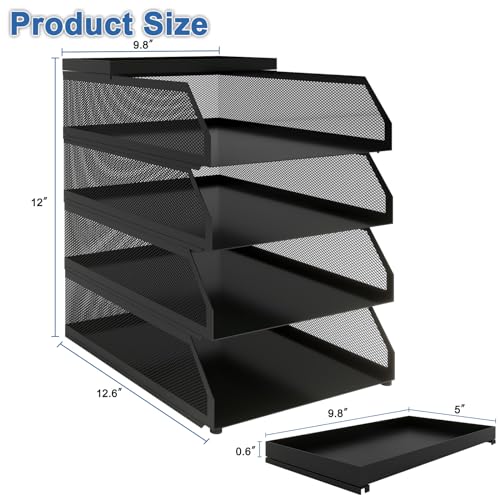 Natwind 4-Tier Stackable Metal Mesh Desk Paper Tray Organizer,Black