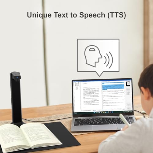 Document Scanner USB Book OCR Auto-Flatten & Deskew, 13MP Camera for Desktop/Laptop Size