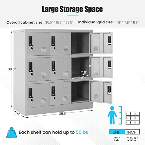 Greenvelly 9 Door Storage Locker for Employee, Metal Locker for Office, Gym, Shool, Lockable Black Steel Locker with Lock and Card Slot for Home,Garage