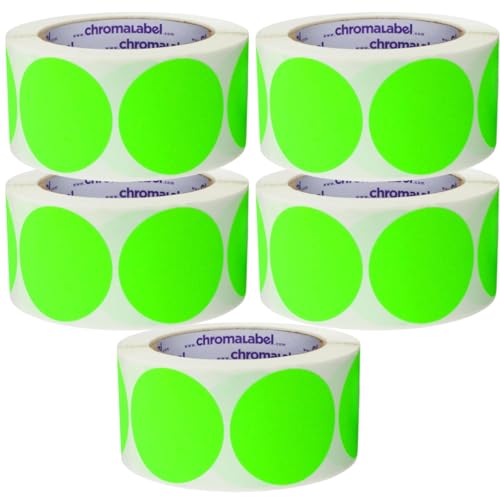 ChromaLabel 2 Inch Fluorescent Green Dot Stickers, 500/Roll, Case of 5