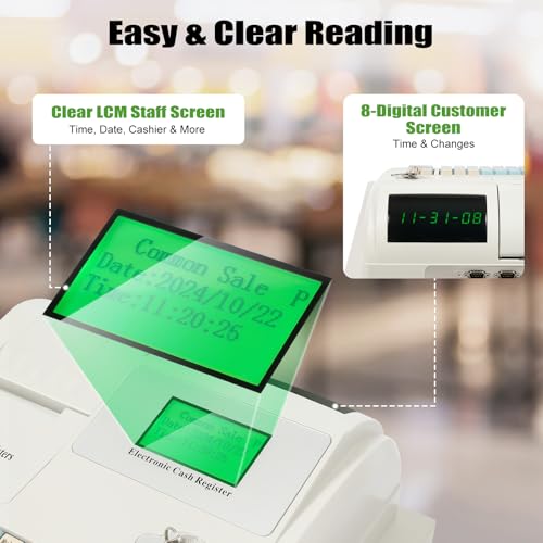 Electronic Cash Register, 48 Keys 8 Digital LED Cash Register, POS Casher Thermal Printing Electronic Equipment, Cajas Registradoras para Negocios with Receipt and Journal Printers for Small Business