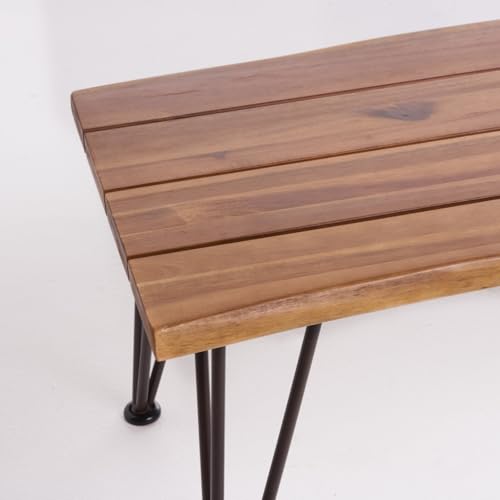 Hassyee Industrial Metal and Wood Chair Sets with Coffee Table for Indoor, Outdoor, Chic Armless Chair Sets/Table for Dining Room, Waiting Room, Kitchen, Office, Restaurant (Teak 4)