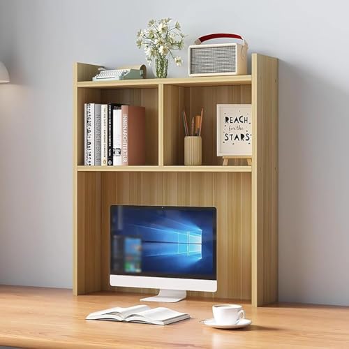 White Wooden Desk Hutch with Storage, Freestanding Desktop Bookshelf and Organizer Rack for Home Office, Dorm, and Study Desk, Ideal for Books, Supplies, and Decorations,Wood,27.6″×7.9″×35.4″