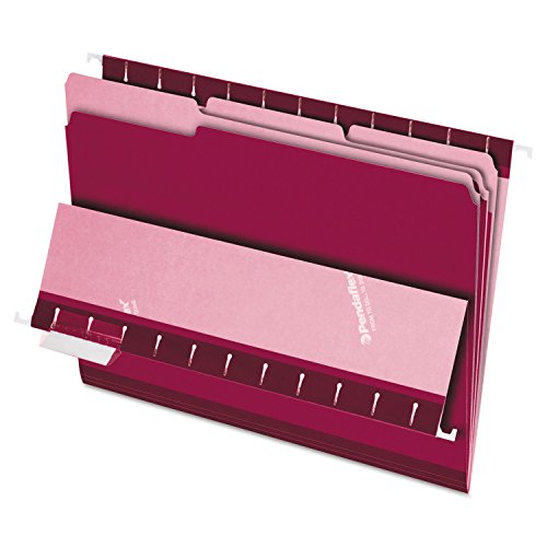 Pendaflex 421013BUR Interior File Folders, 1/3 Cut Top Tab, Letter, Burgundy, 100/Box