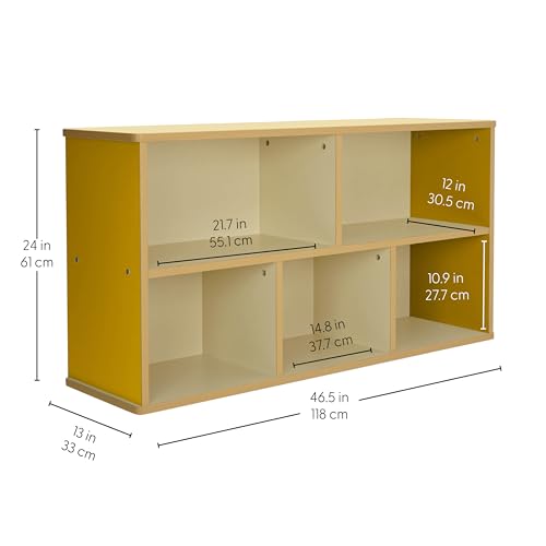 FDP Laminate 5-Compartment Storage Cabinet 24 inch Height Organize Books, Toys, Games, Art Supplies, Durable, Sturdy Furniture for Home, Daycare, Preschool, Classroom - Almond/Yellow, 13886-ALYE