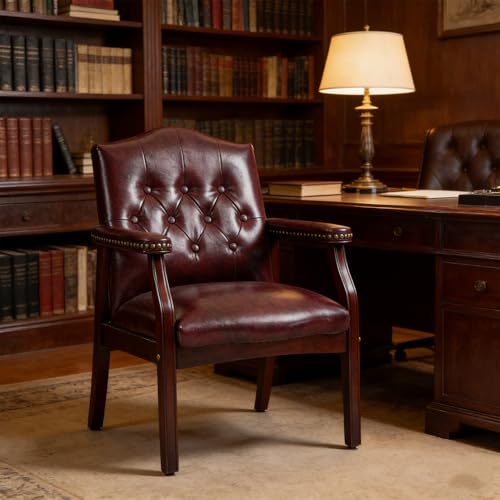 Japovker Leather Reception Guest Chairs - Waiting Room Stationary Office Chairs with Padded Arm Rest No Wheels, Ergonomic Side Chair for Conference Room Lobby Home Office (Burgundy)