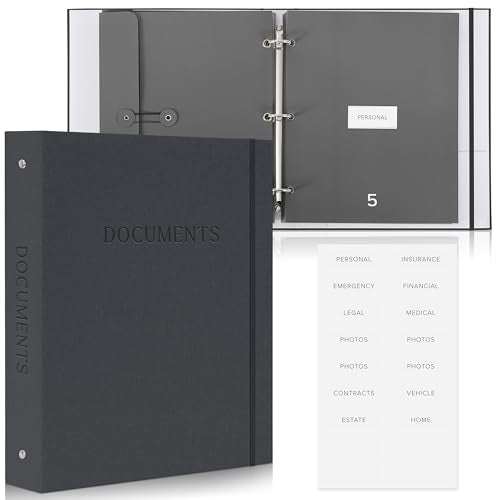 Important Document Organizer Set with Folders - Complete Linen Ring Binder